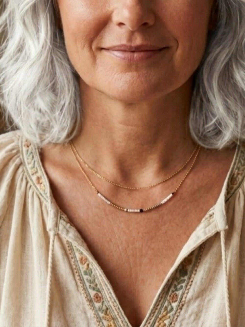 Delicate Two-Layer Gold and Rose Gold Beaded Necklace